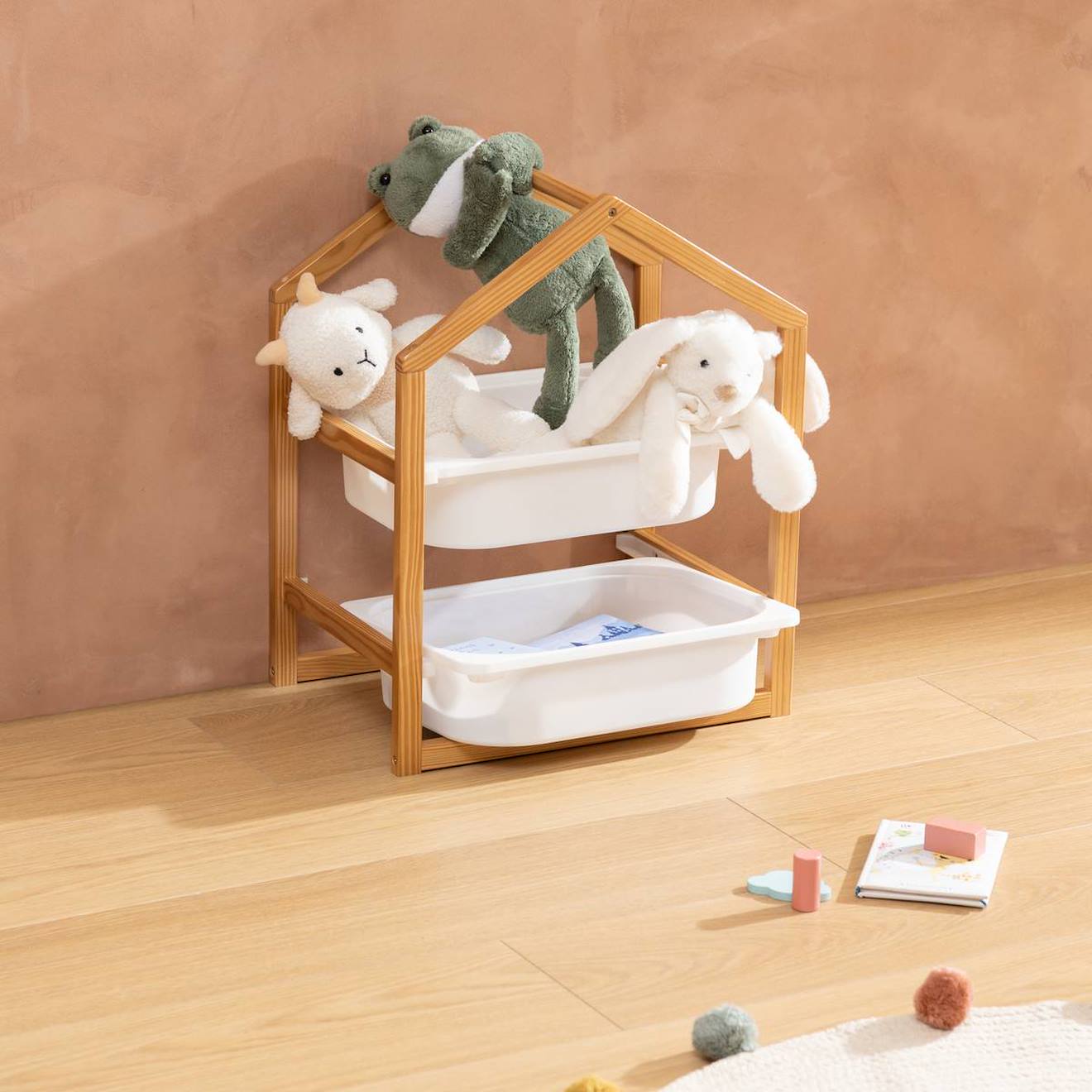 Meuble En Bois 2 Bacs De Rangement - Bako Blanc