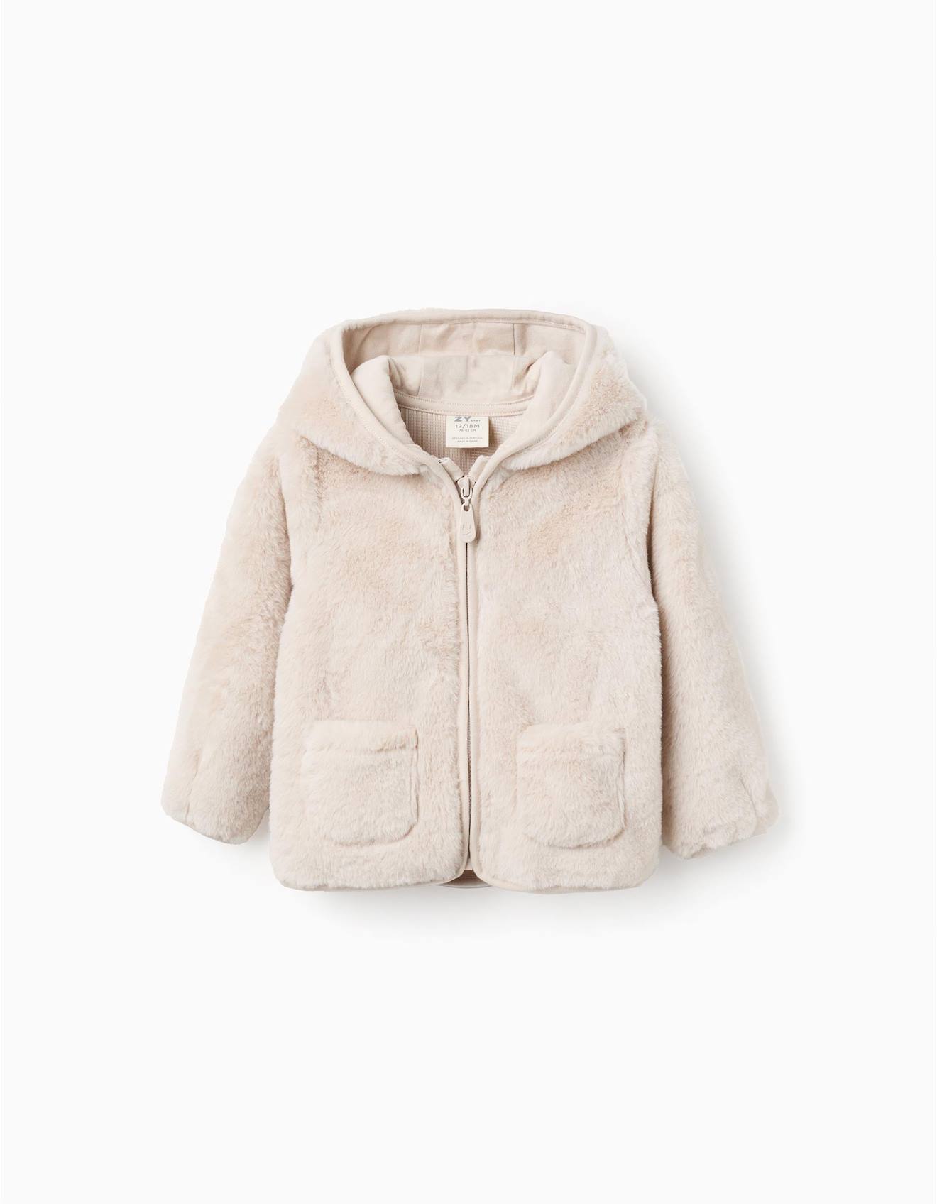 Manteau En Fourrure À Capuche Beige Clair