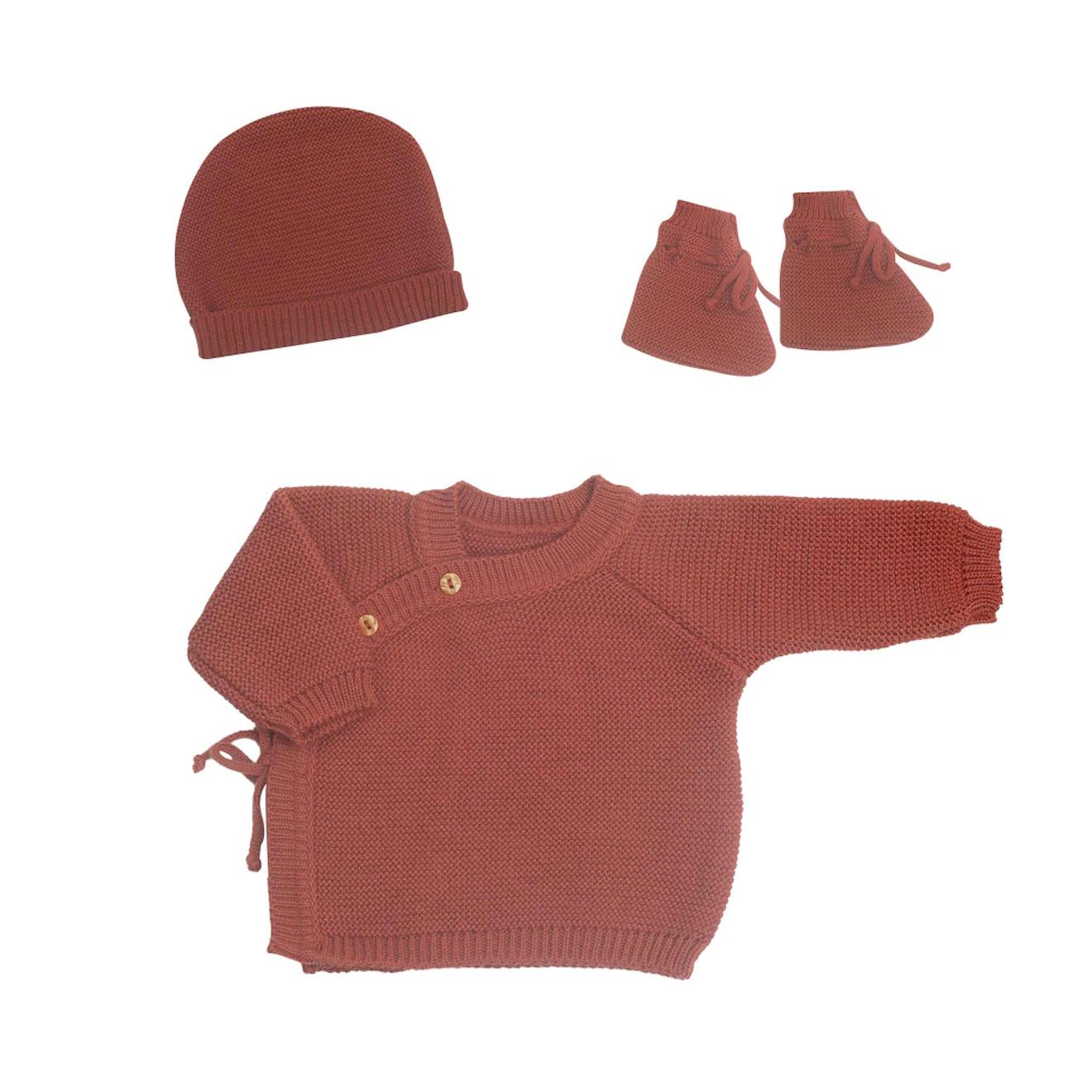 Trousseau Naissance Bébé En Maille Terracotta