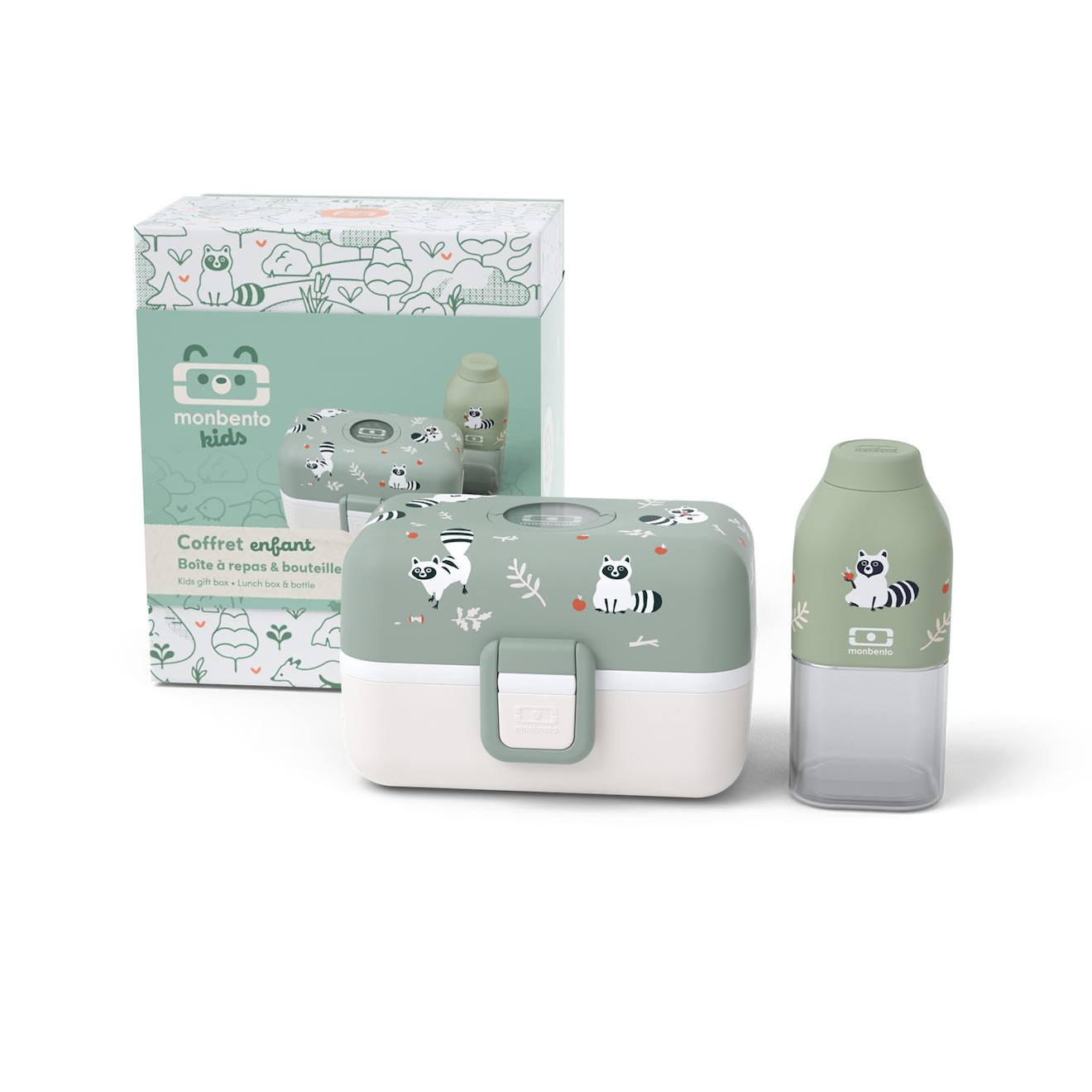 Coffret Cadeau Enfants Lunch Box Tresor 800ml Vert Raccoon