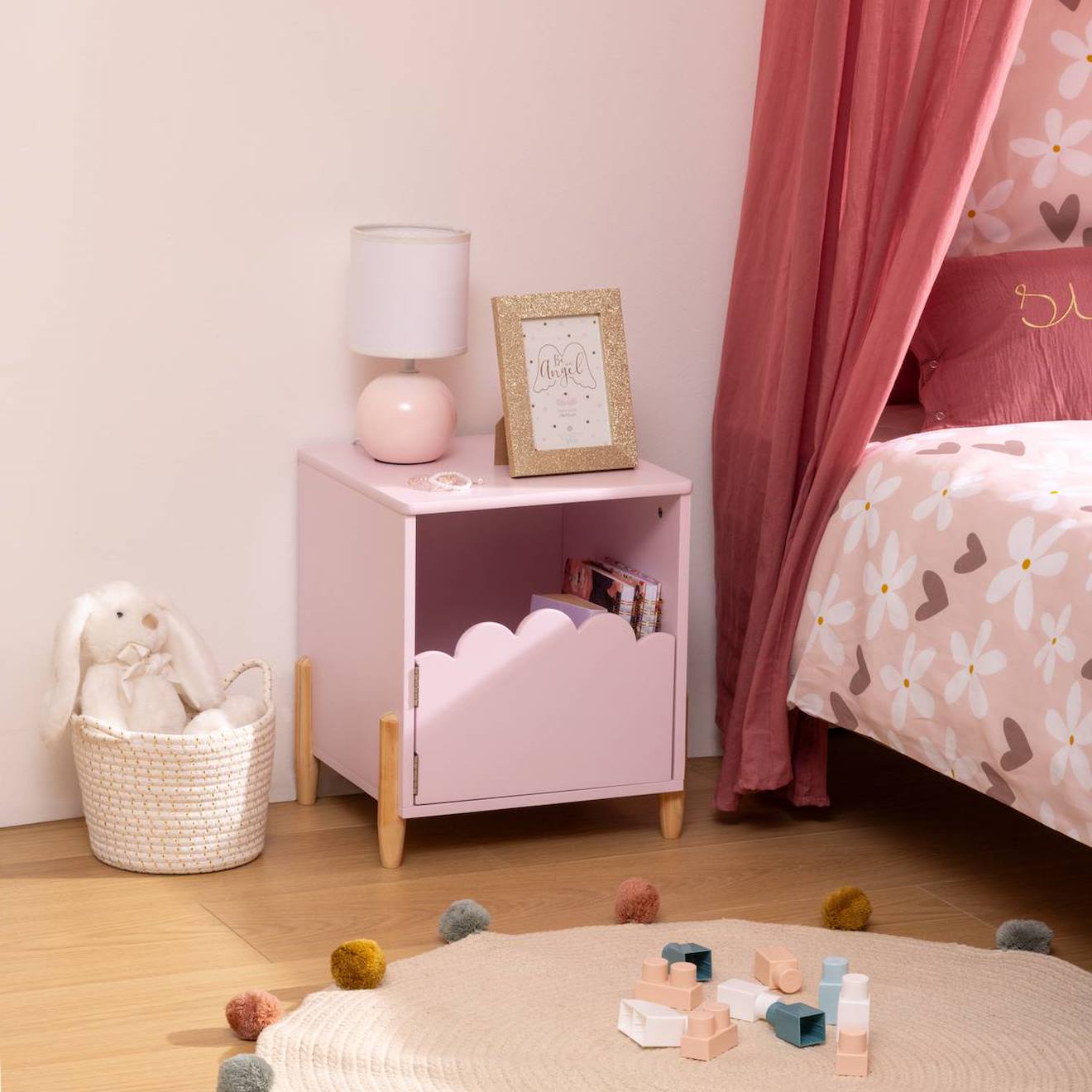 Table De Chevet Enfant Atmosphera Douceur - 35,5x40 Cm, Couleur Beige, Pieds En Pin - 8