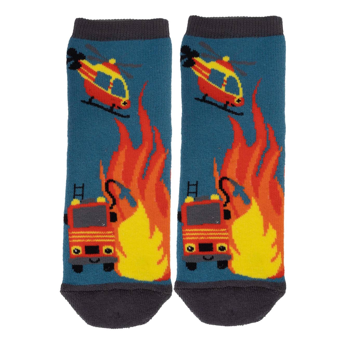 Chaussettes Basses Antidérapantes Garçon Pompier Bleu Canard 1/4 Ans Multi