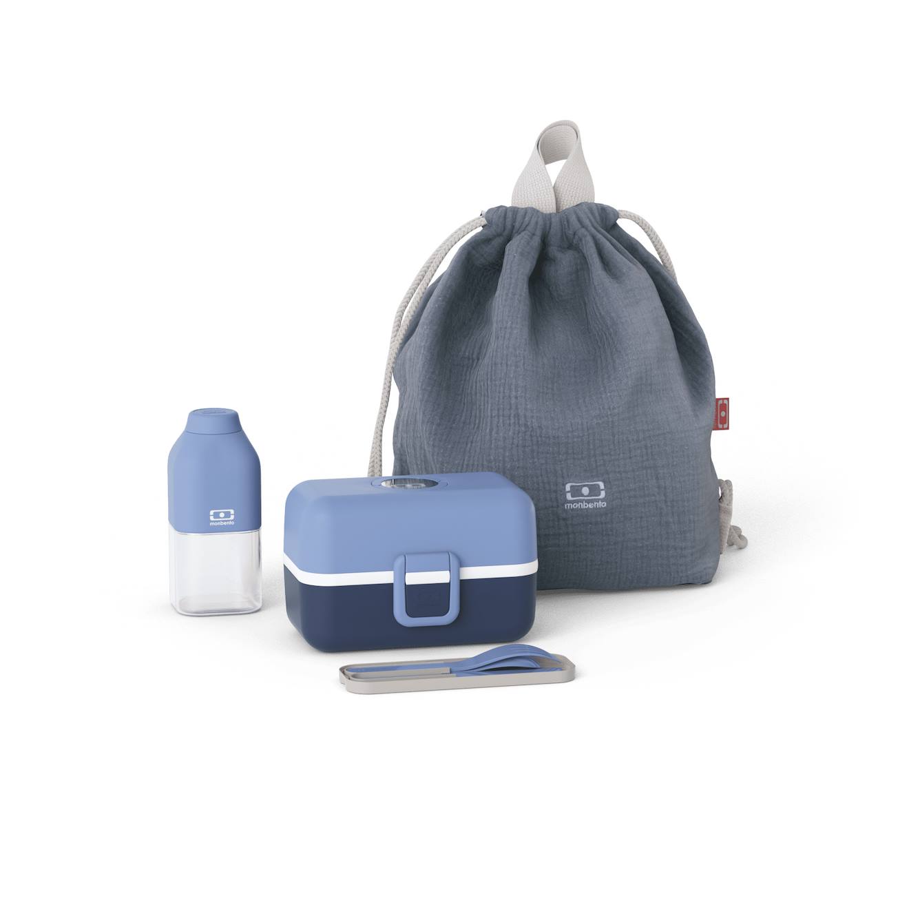 Set Boite À Goûter Enfant Avec Bouteille, Couverts Et Sac À Dos Bleu Infinity