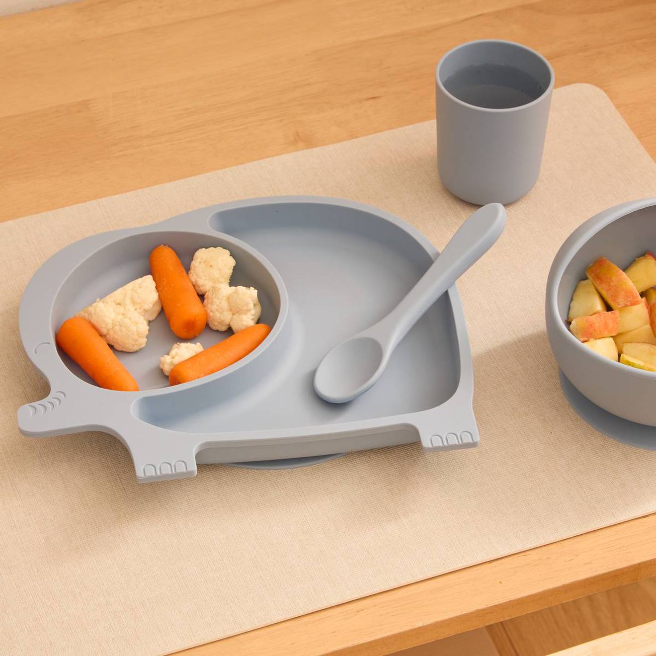 Set+Repas+Vaisselle+4+Pieces+Enfant+Bleu+Gris