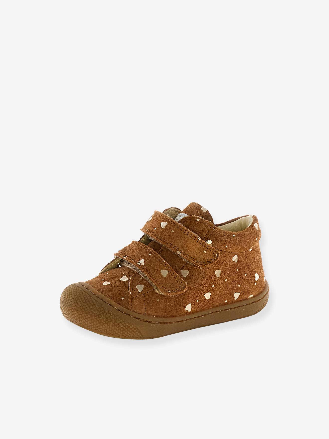 Chaussures premiers pas en suède imprimé poney marron