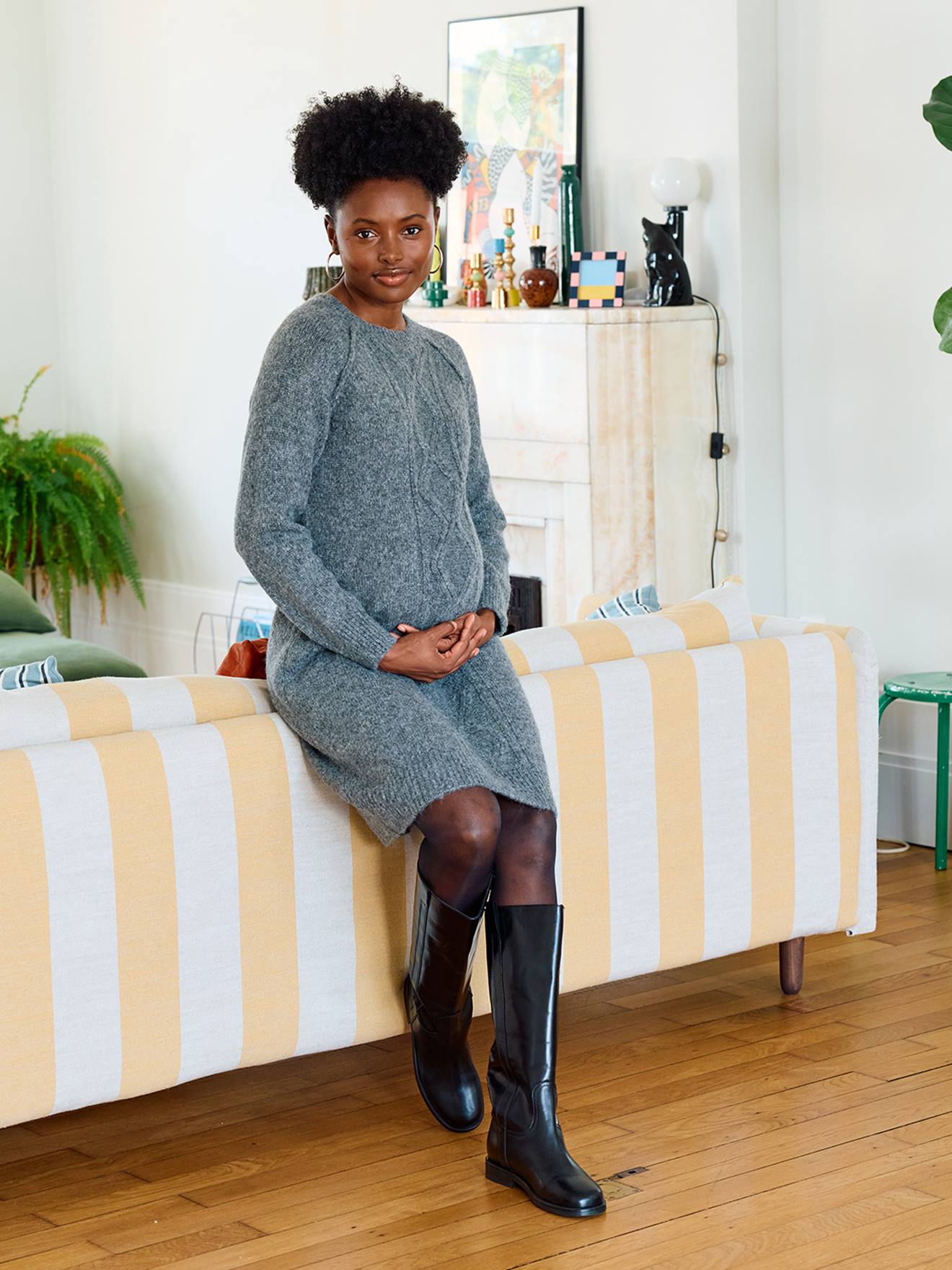 Rob-pull torsades avec laine grossesse gris chiné