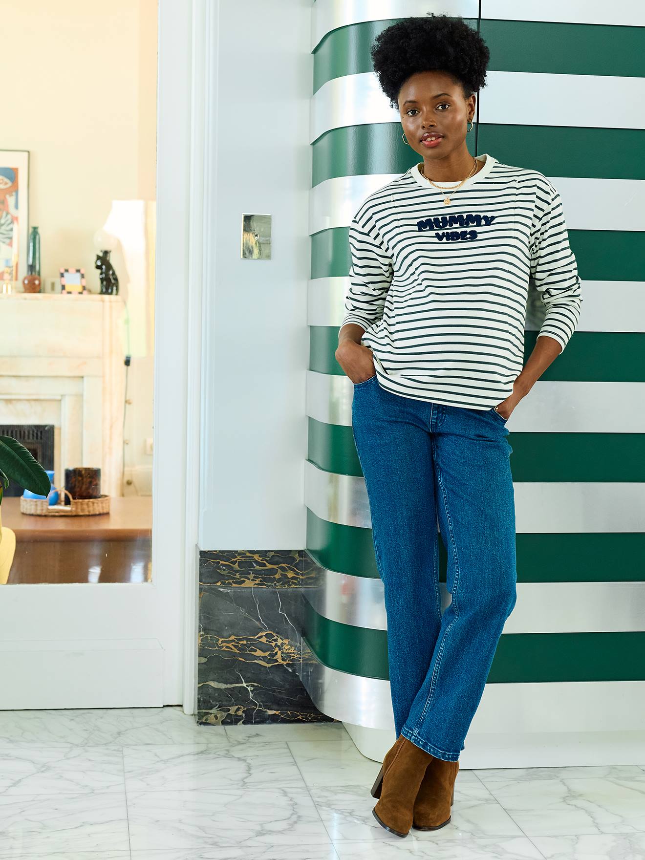 T-shirt marinière grossesse et allaitement en coton biologique* vert