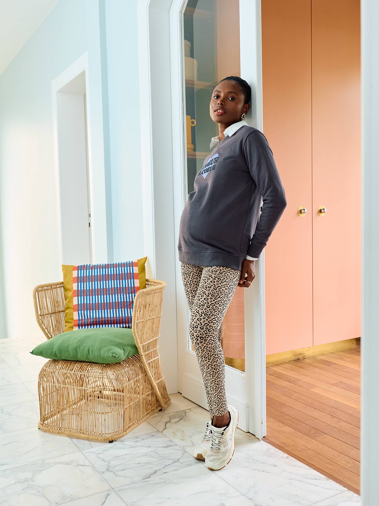 Sweat grossesse motif coeur à coeur anthracite