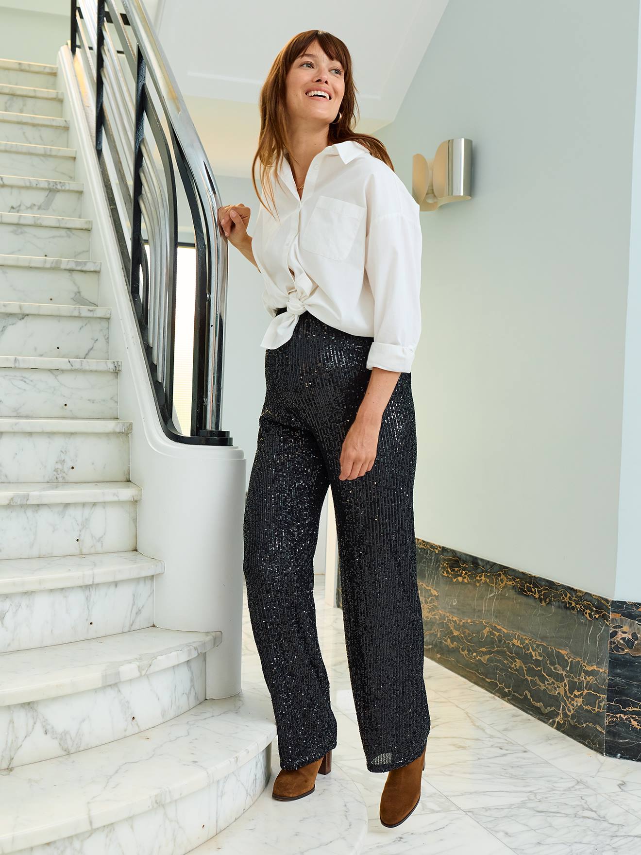 Pantalon sequins de grossesse noir