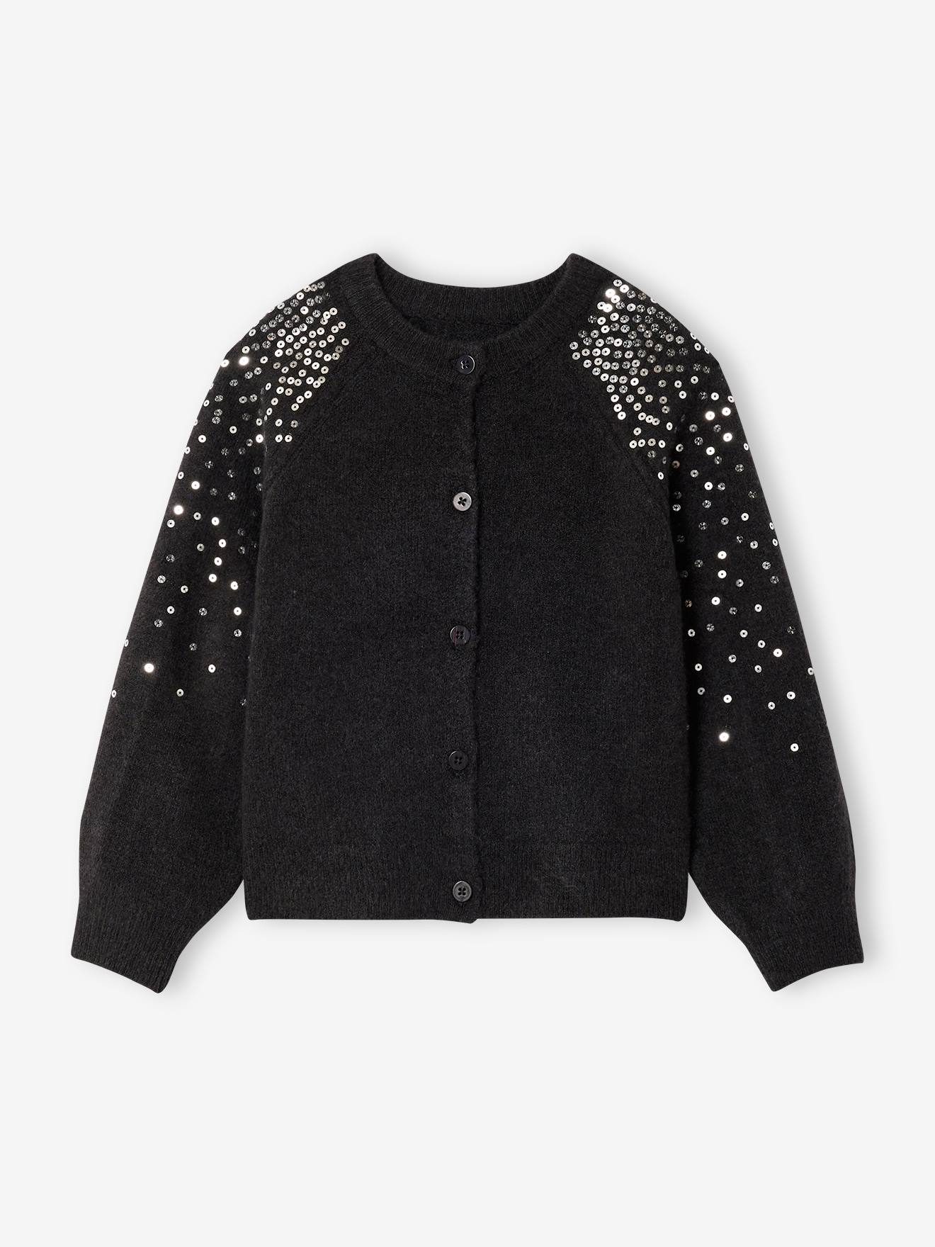 Gilet fille noël à sequins anthracite