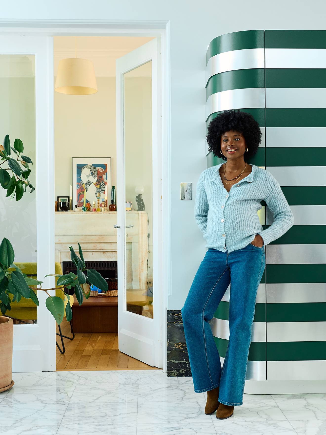 Gilet cardigan en côtes perlées grossesse et allaitement bleu glacier