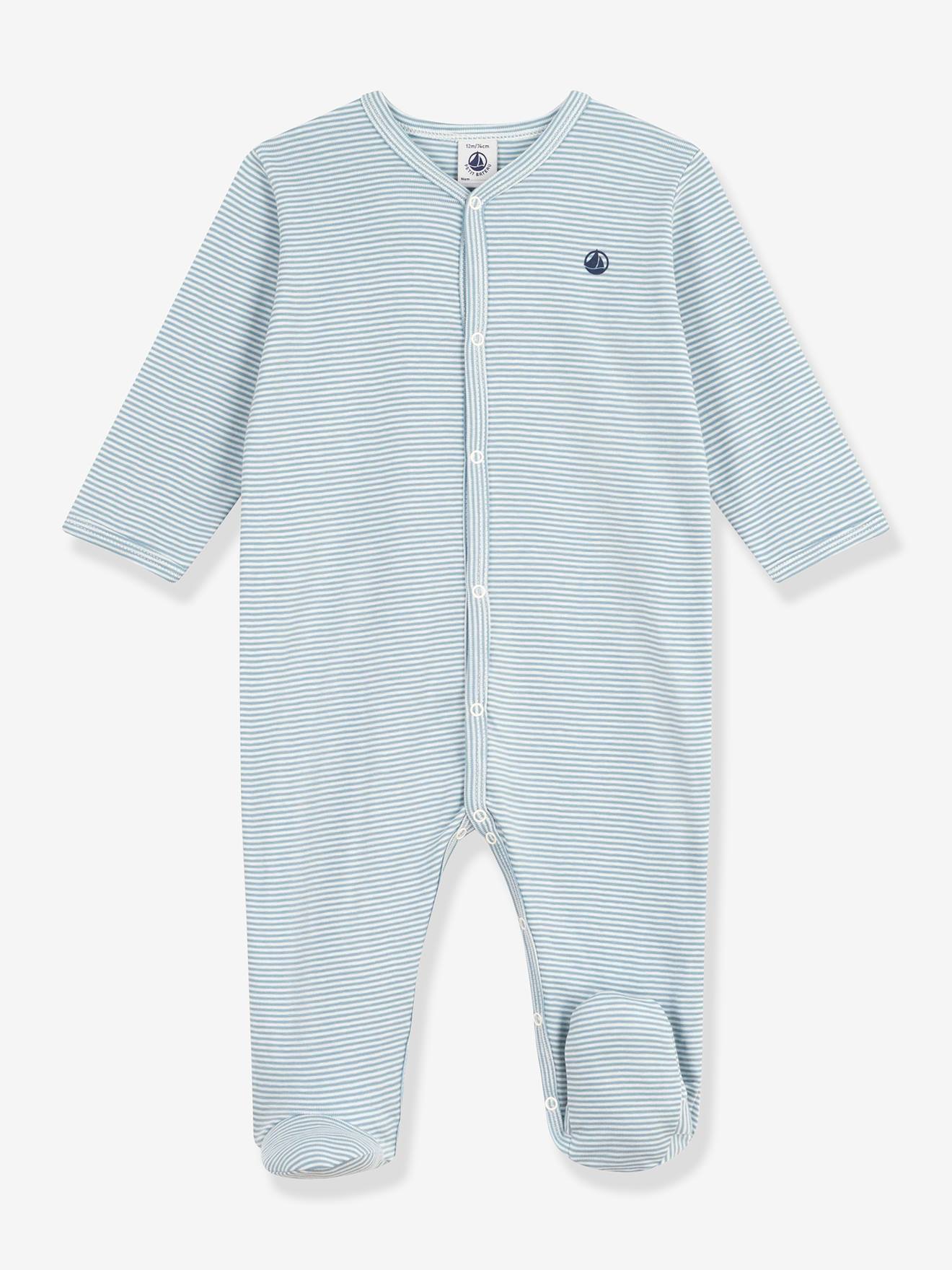 Pyjama bébé en coton à rayures milleraies gris