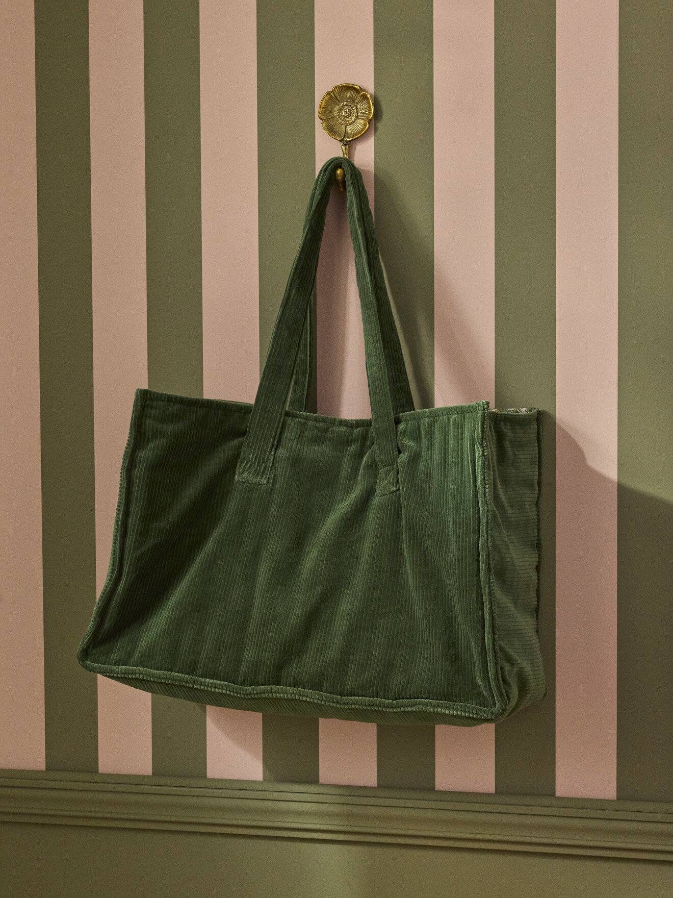 Sac Cabas Matelassé En Velours Côtelé Vert Foret
