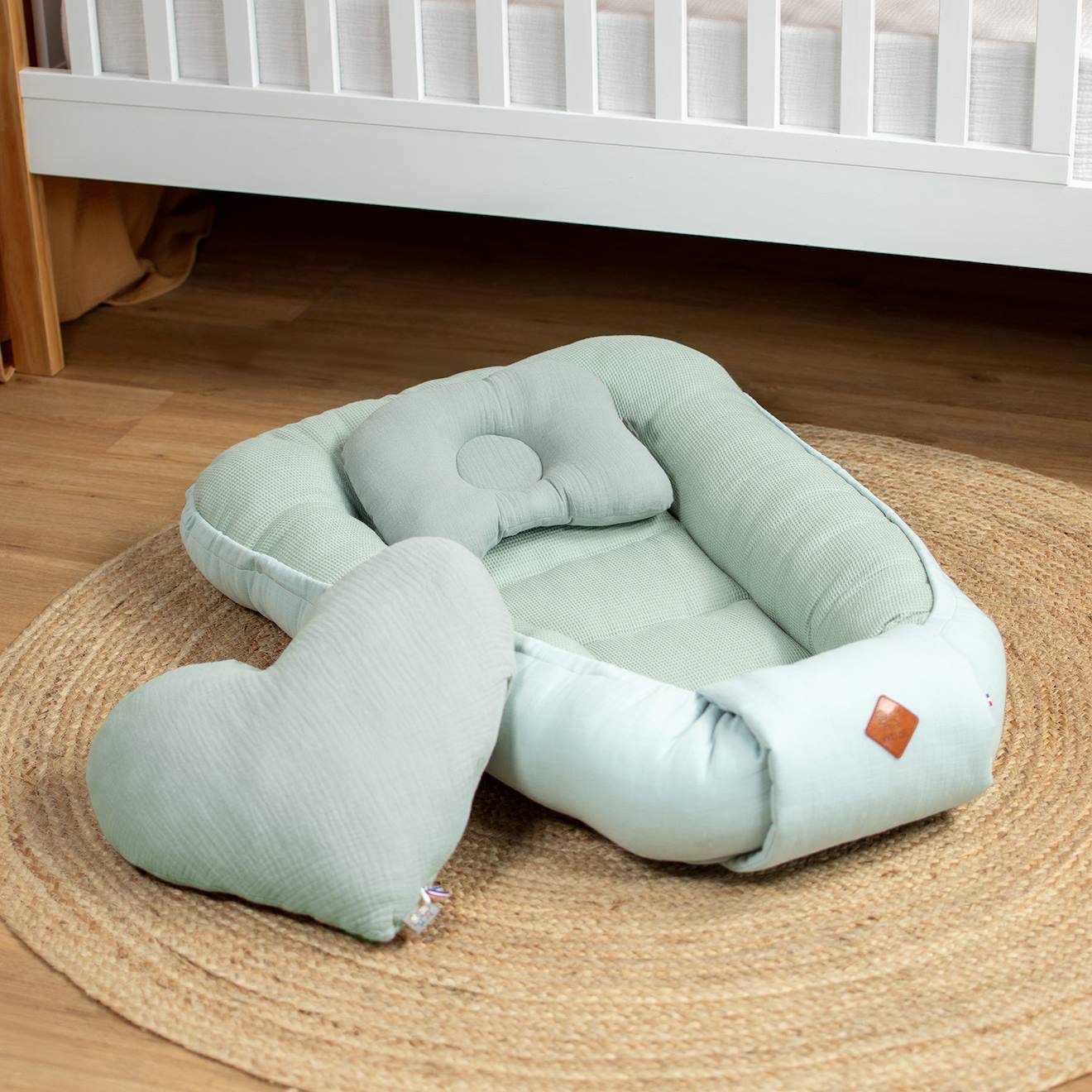 Cocon Nid Réducteur De Lit En Coton Nid D'abeille Vert