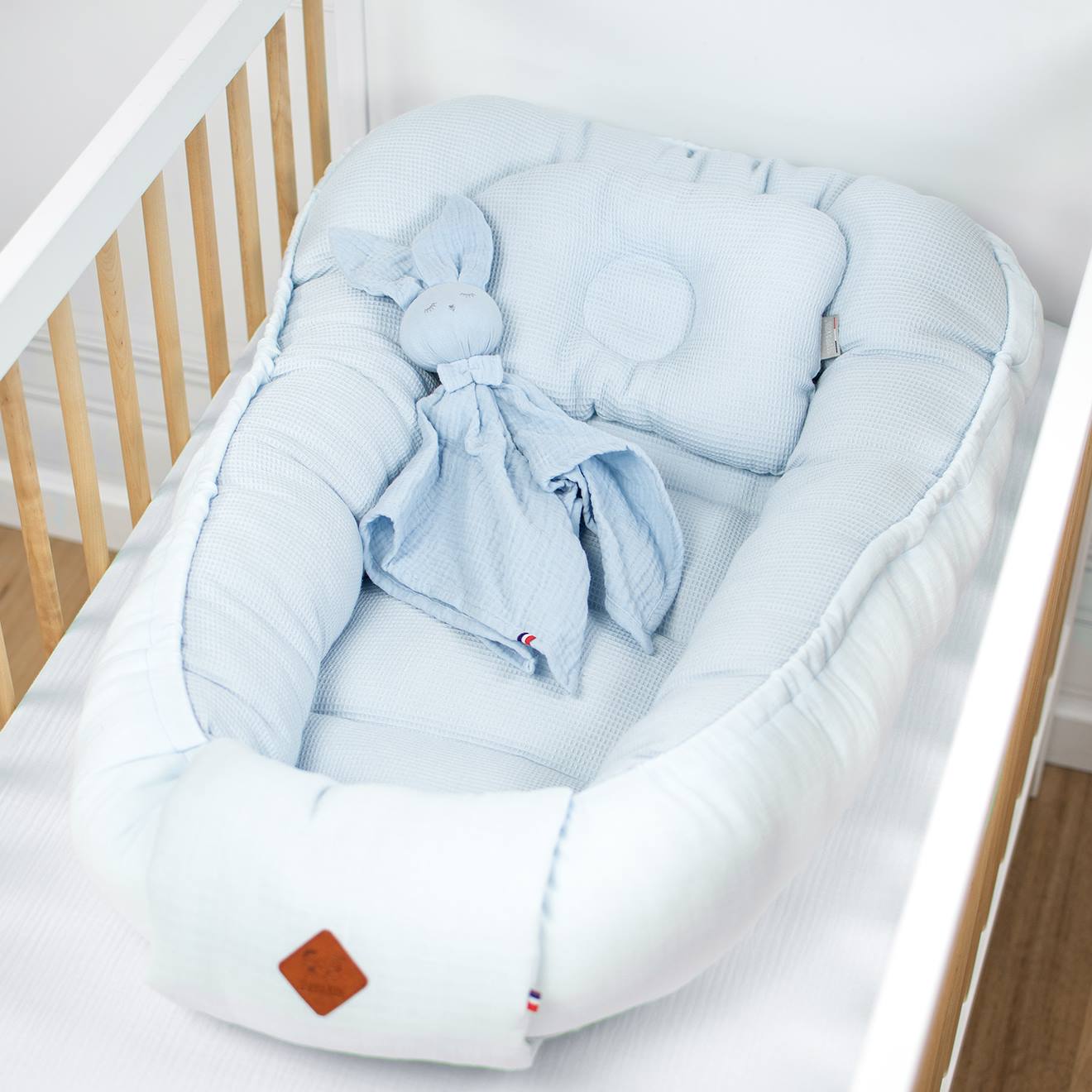 Cocon Nid Réducteur De Lit En Coton Nid D'abeille Bleu