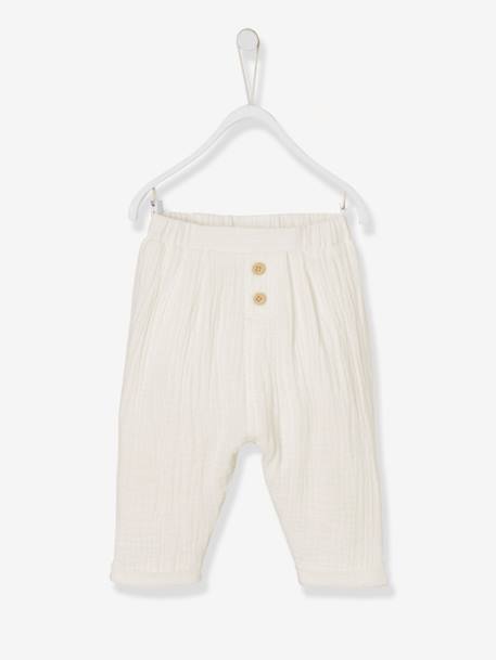 Pantalon bébé mixte coupe sarouel en gaze de coton blanc+Bleu+jaune+rose+tilleul 4 - vertbaudet enfant 