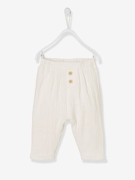 Pantalon coupe sarouel en gaze de coton blanc+blanc imprimé+Bleu+cappuccino+écru+tilleul 4 - vertbaudet enfant 