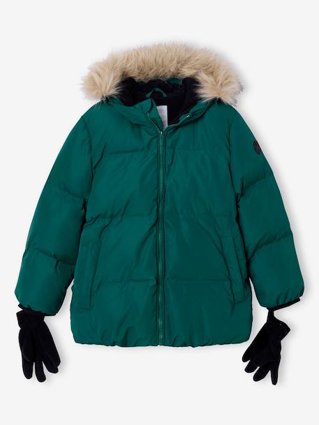 Doudoune garçon à capuche doublée polaire avec moufles ou gants  - vertbaudet enfant