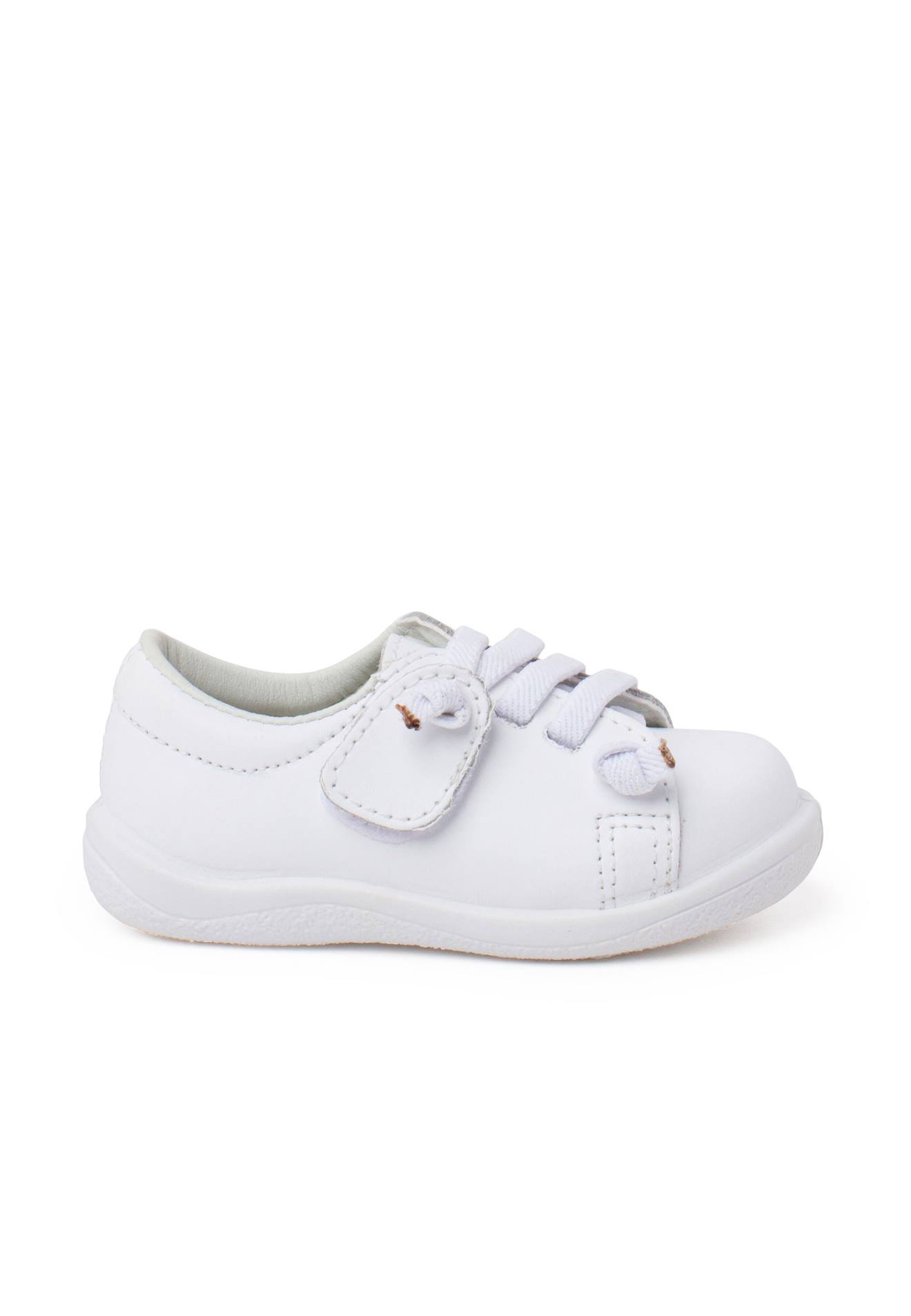 Baskets Cuir Lavable Lacets Élastiques Blanc