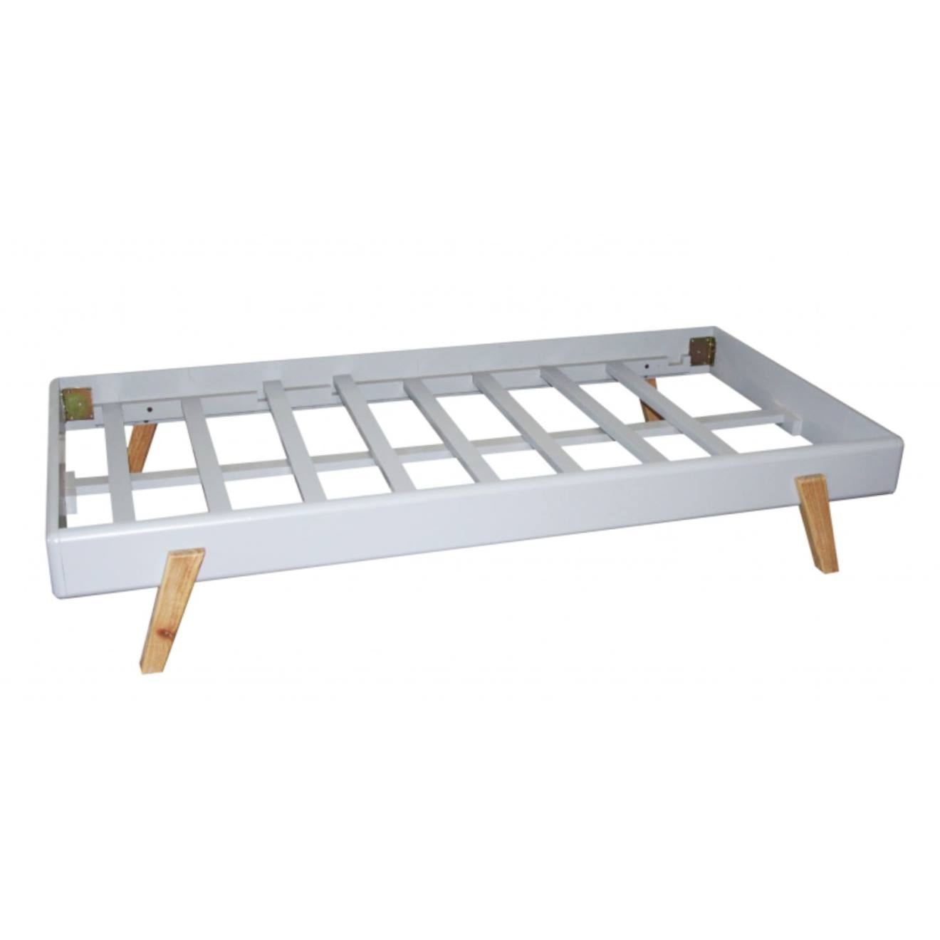 Lit 1 Place En Bois Massif Gris Et Bois 90cm - Rétro Naturel (Saudara) - Image 1