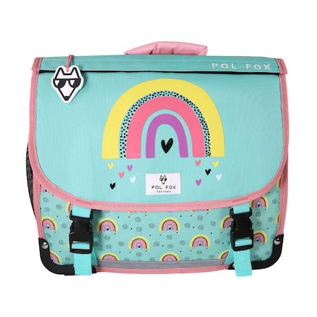 Fille-Cartable 35 cm fille POL FOX Rainbow Réversible avec 1 compartiment – CP/CE1/CE2 – Turquoise et rose à motifs arc-en-ciel