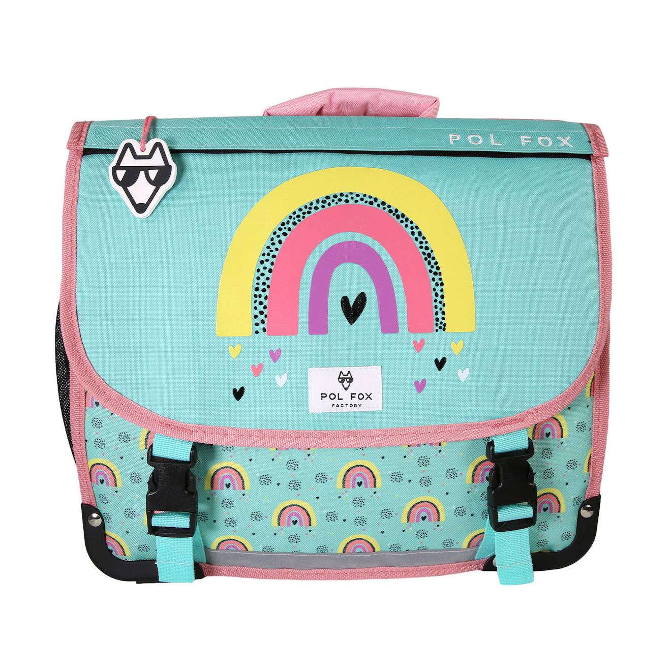 Cartable 35 Cm Fille Pol Fox Rainbow Réversible Avec 2 Compartiments – Cp/ce1/ce2 – Turquoise Et Rose À Motifs Arc-en-ciel Multicolore