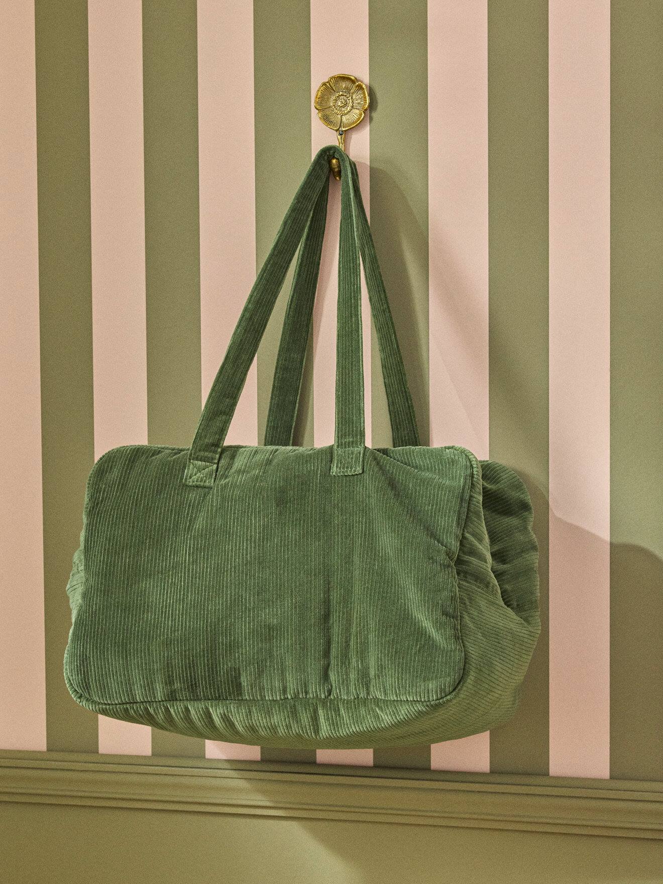 Sac Week-end Matelassé En Velours Côtelé Vert Foret