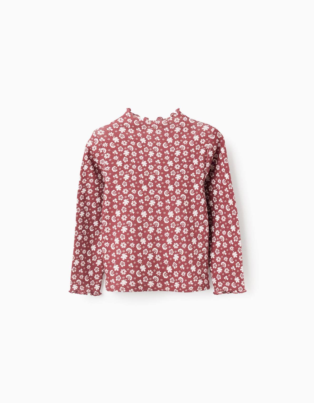 T-shirt Côtelé À Manches Longues Avec Motif Marron