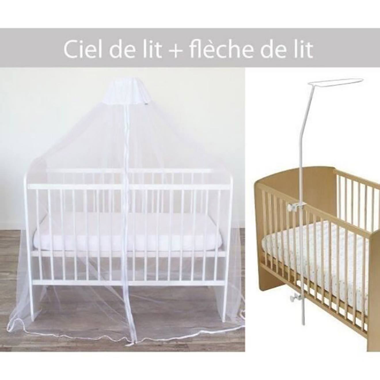 Ciel de lit moustiquaire + flèche de lit blanc