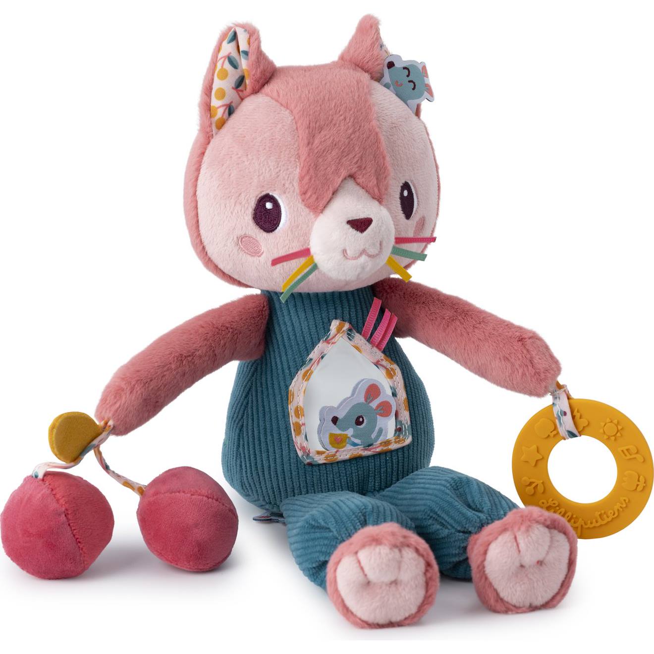 Peluche D'activités Jeanne Le Chat (29 Cm) Rose, Bleu, Jaune