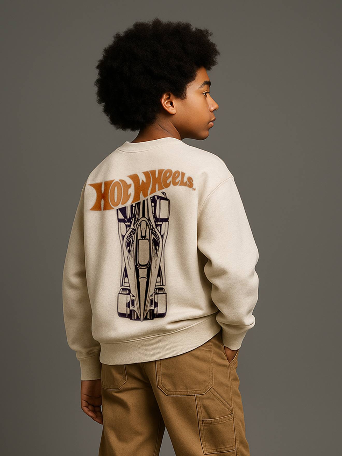 Sweat-shirt Mattel Hot Wheels garçon beige chiné