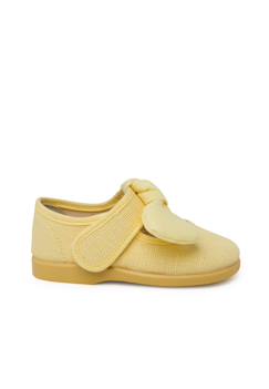 Chaussures-Babies en lin avec nœud et fermeture à scratch