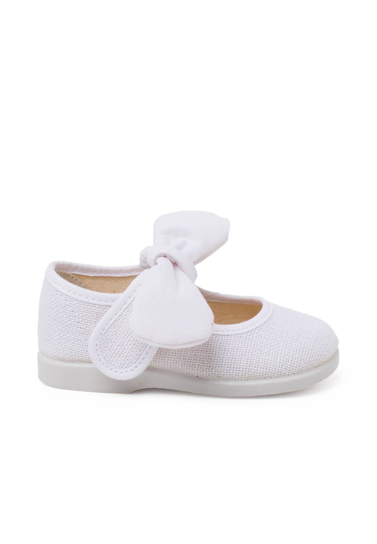 Babies En Lin Avec Nœud Et Fermeture À Scratch Blanc