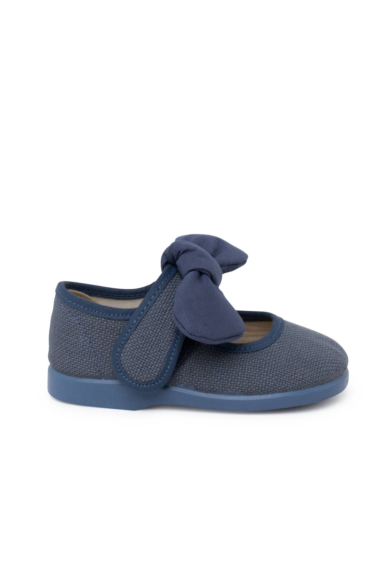 Babies En Lin Avec Nœud Et Fermeture À Scratch Bleu De France