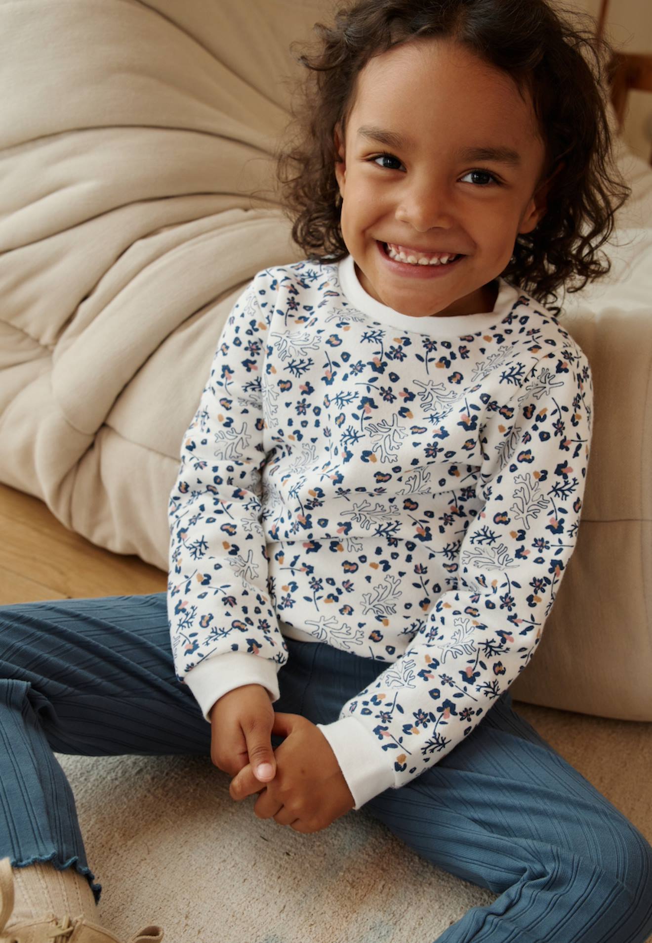 Sweat-shirt En Molleton Céleste Ecru