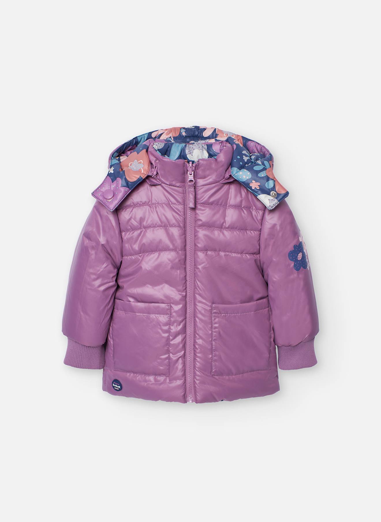 Parka Fille En Tissu Technique Réversible Avec Des Fleurs Multicolore