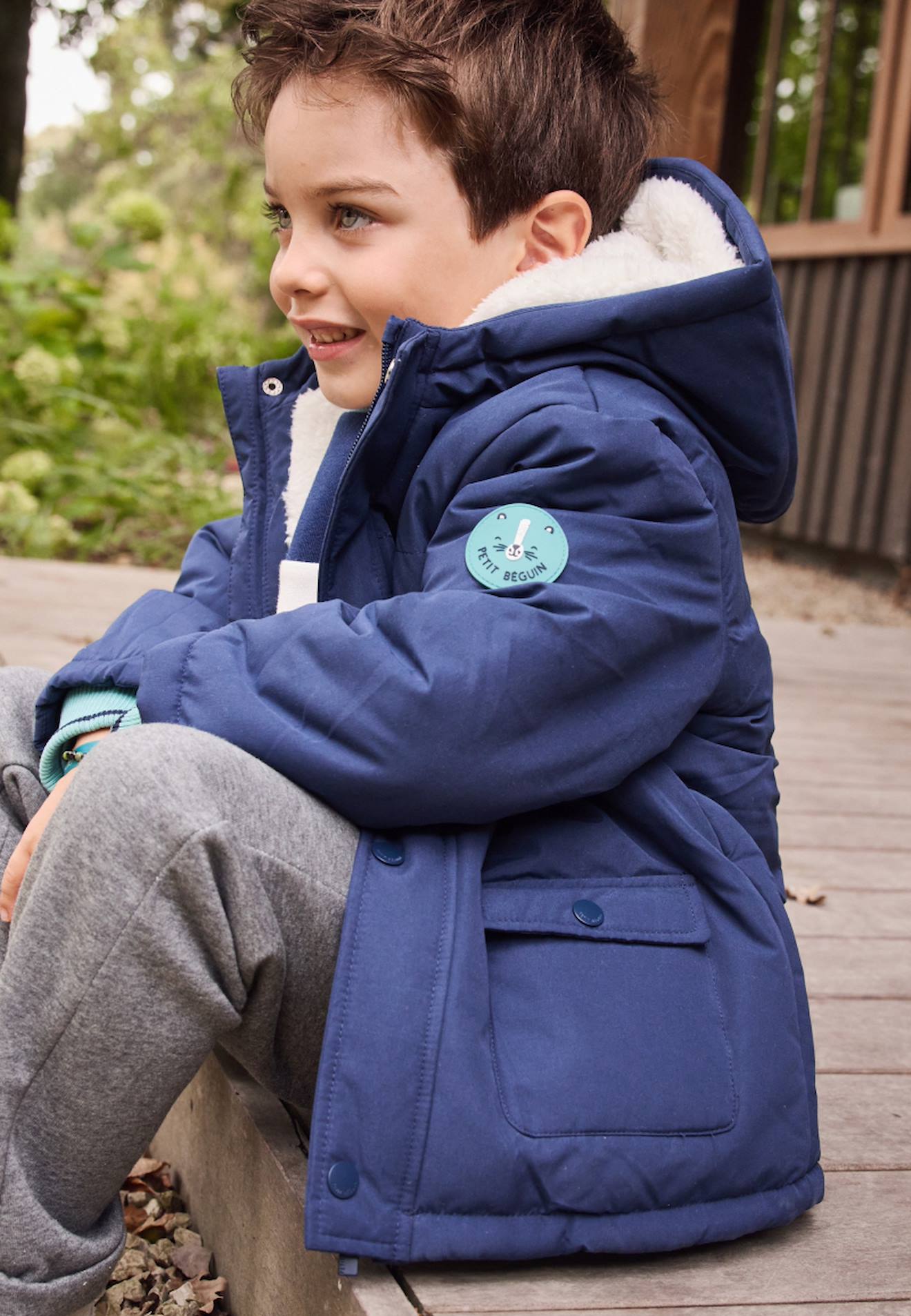 Manteau Enfant Imperméable Doublé Sherpa Avec Capuche Oscar Bleu