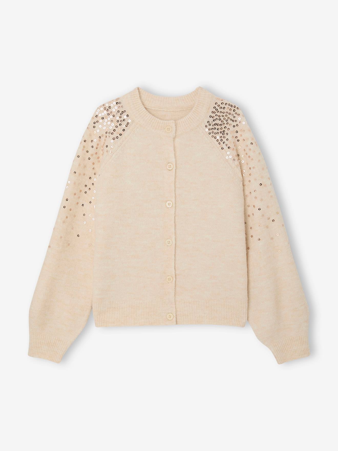 Gilet fille noël à sequins écru