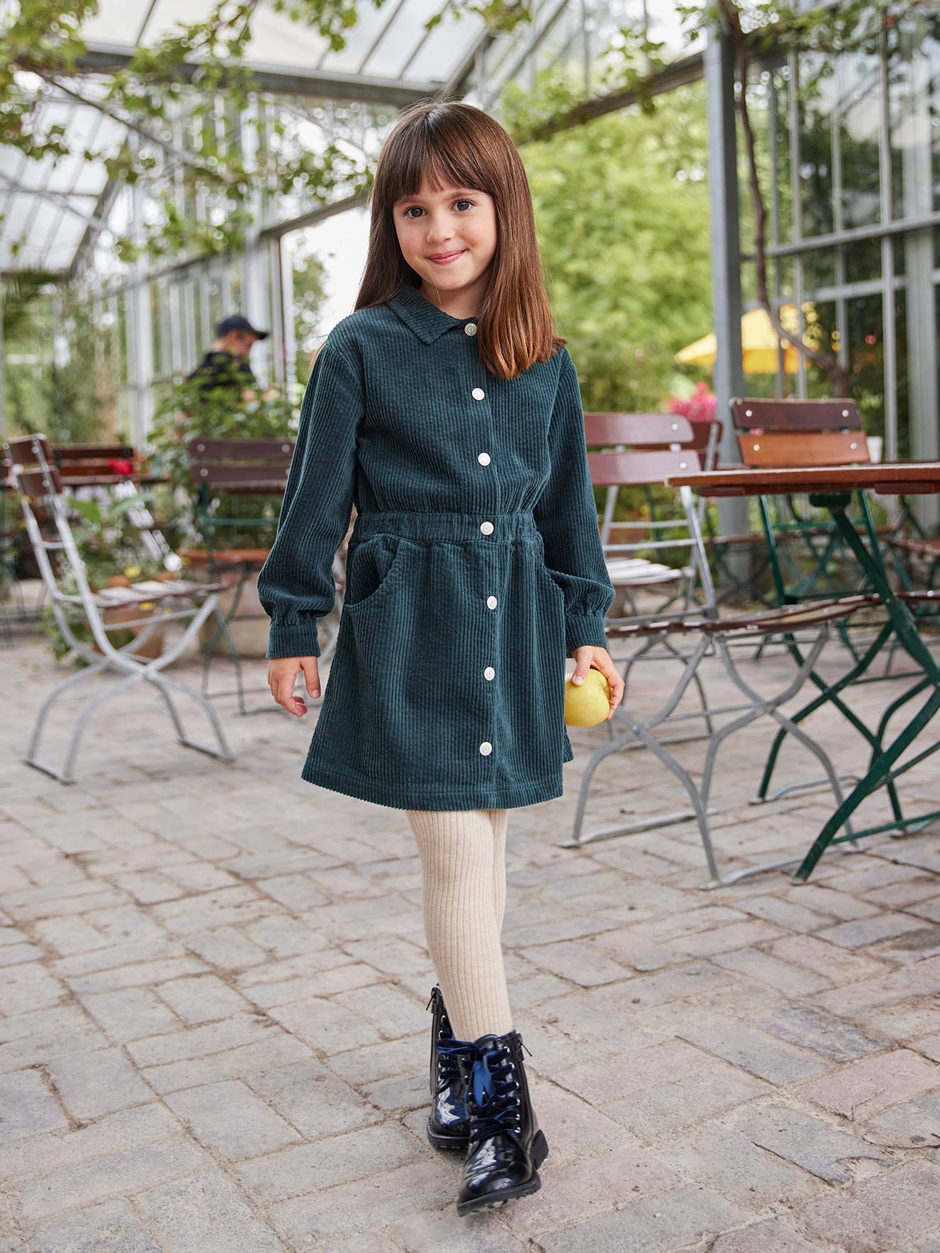 Robe en velours fille vert sapin