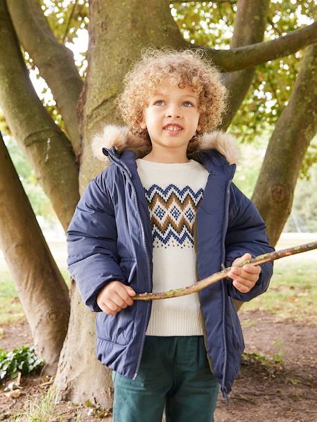 Parka garçon à capuche doublée polaire  - vertbaudet enfant