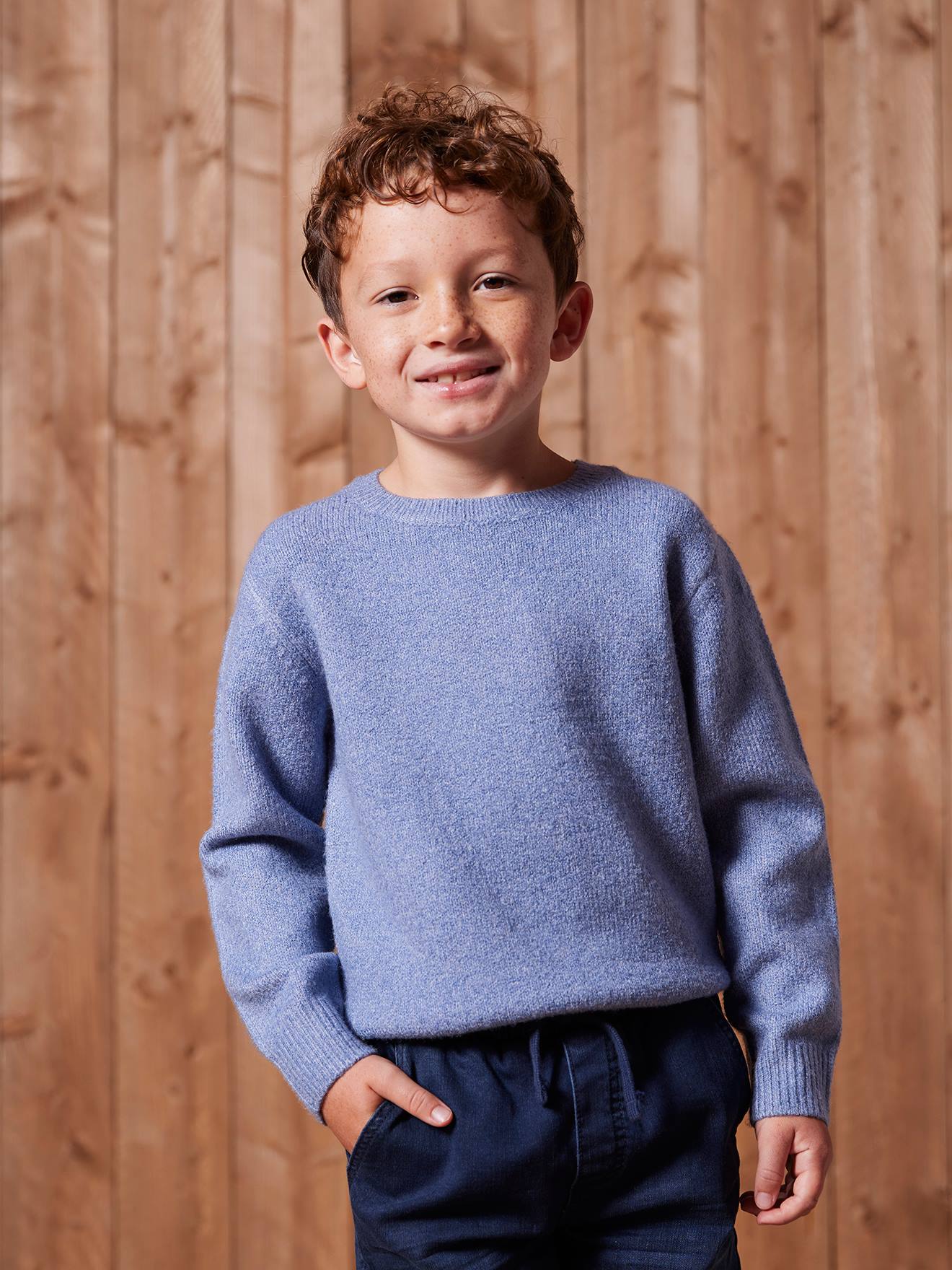 Pull en maille mousseuse garçon blanc chiné
