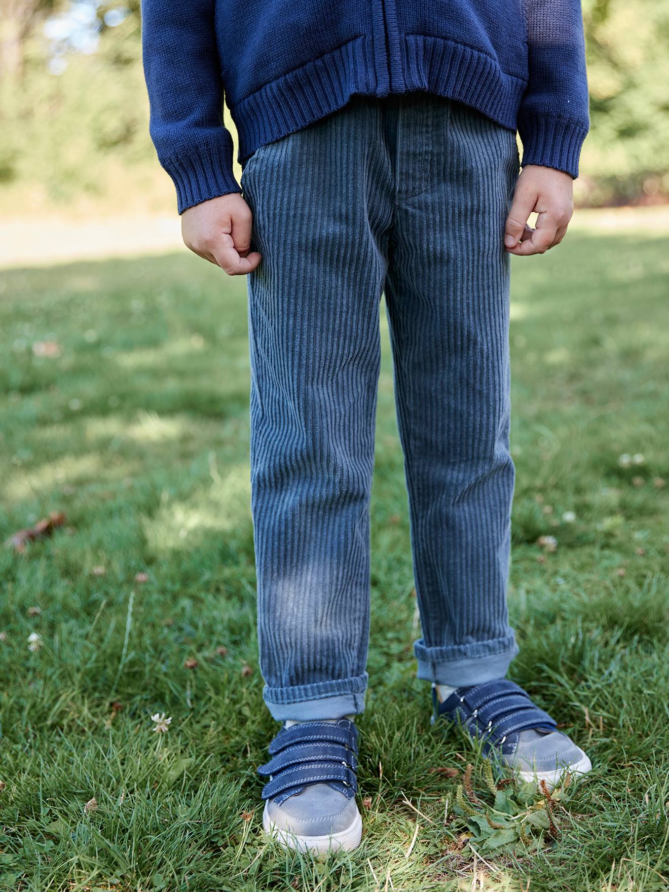 Pantalon en velours côtelé garçon facile à enfiler bleu ardoise