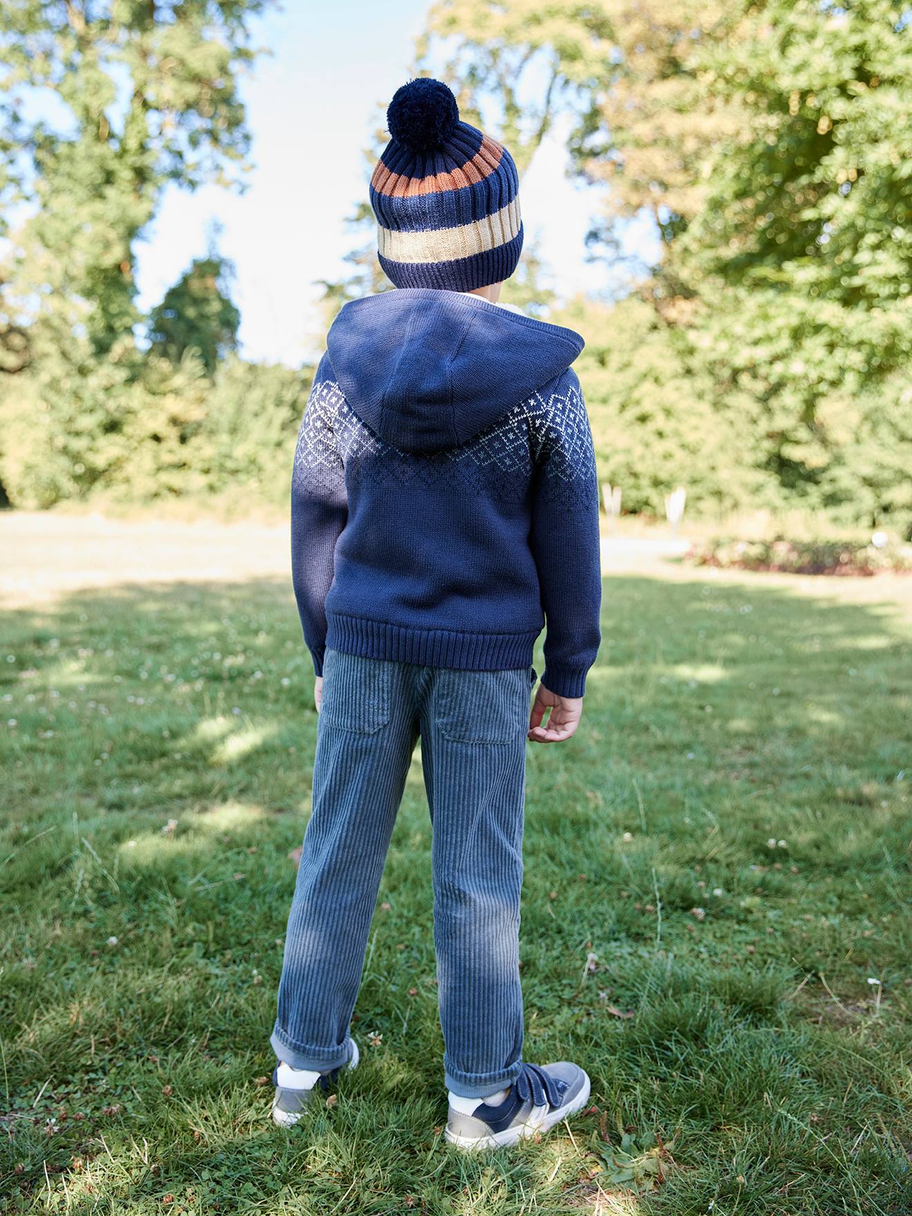 Gilet garçon à capuche doublé sherpa marine