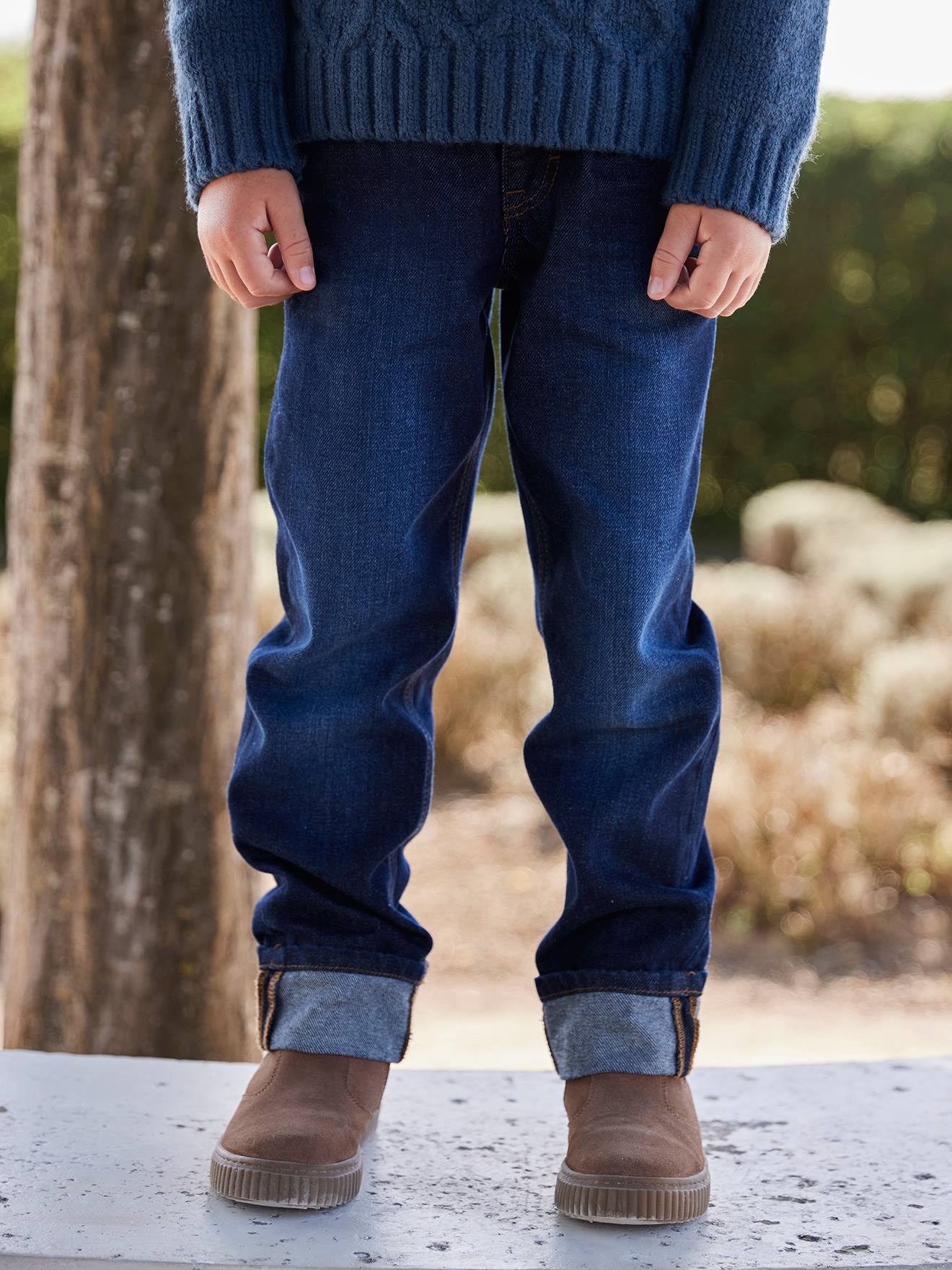 Jean garçon droit à revers denim brut