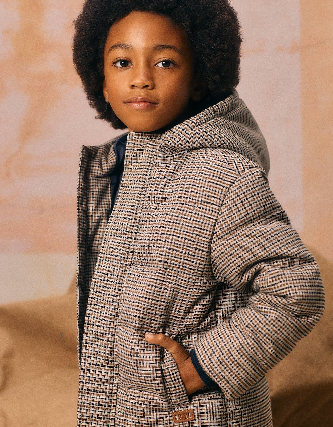 Manteau Matelassée Pied De Poule Beige