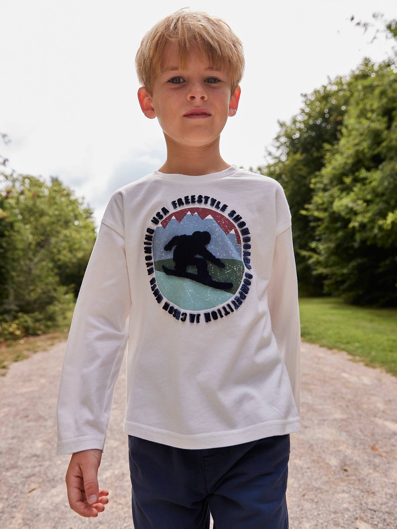 T-shirt garçon imprimé devant écru