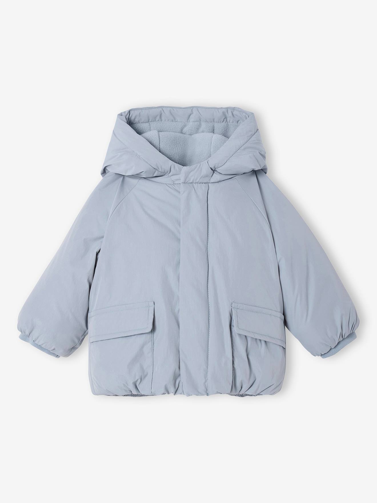 Doudoune bébé à capuche doublée polaire bleu glacier