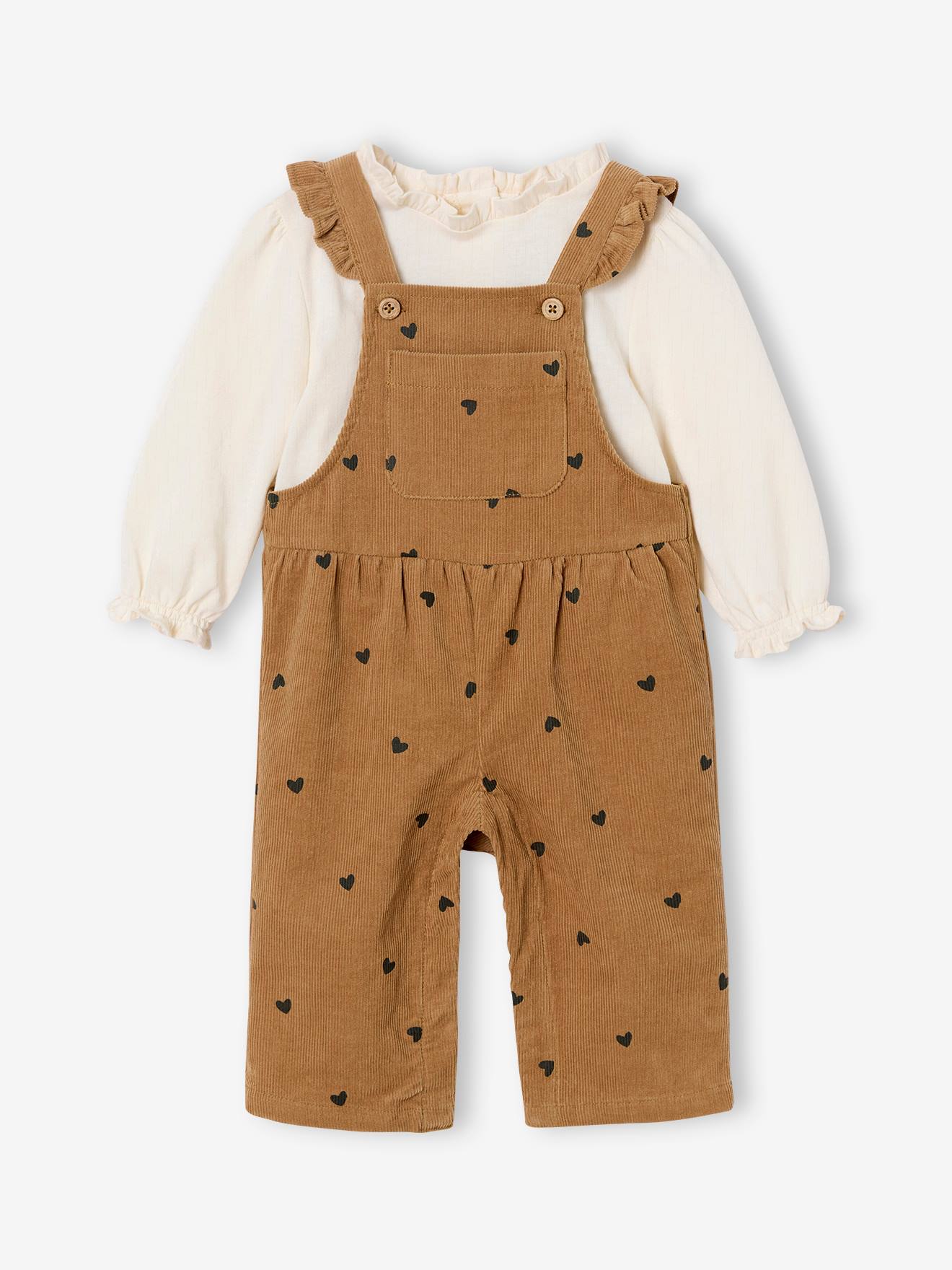 Ensemble bébé salopette imprimée et T-shirt manches longues caramel