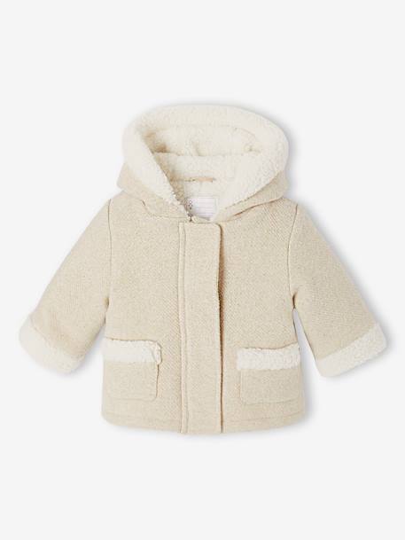 Bébé-Manteau bébé en drap de laine irisé avec doublure en fausse fourrure