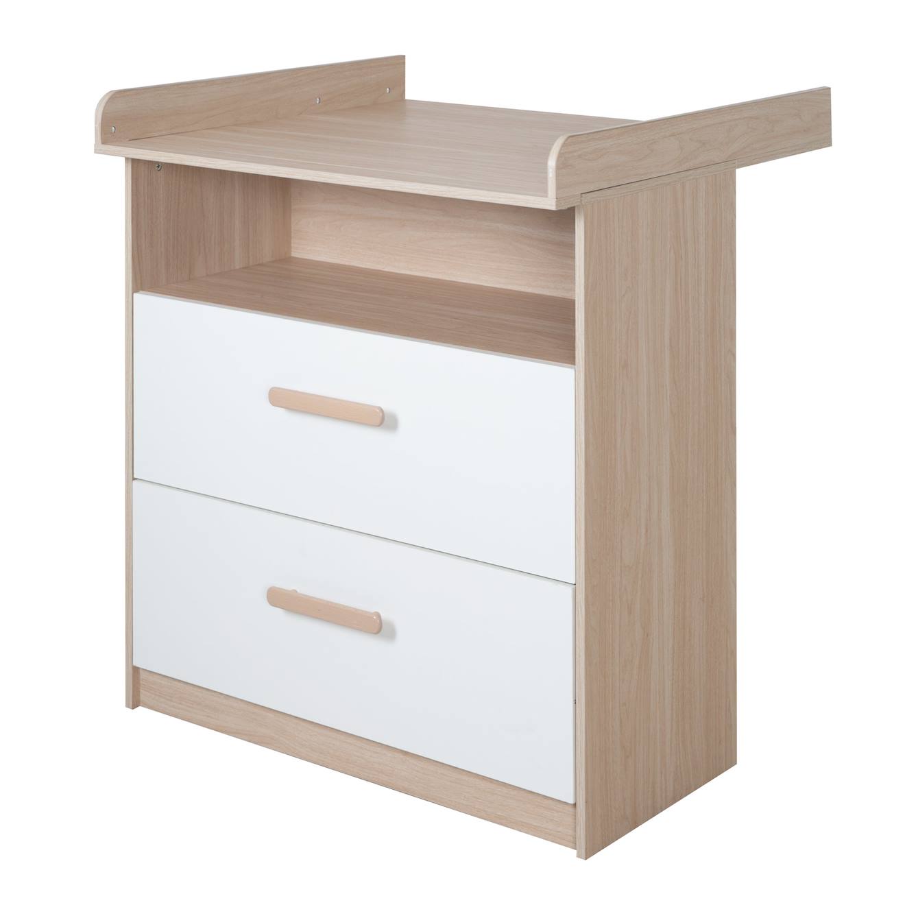 Commode À Langer 2 Tiroirs 1 Niche Cabane Blanc - Chêne